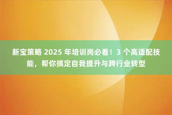 新宝策略 2025 年培训岗必看！3 个高适配技能，帮你搞定自我提升与跨行业转型